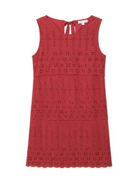 Amour Vert Red Eyelet Organic Cotton Dress w/ Silk Slip Size M